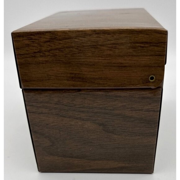 Vintage Metal Tin Box Index Card Storage 3x5 Woodgrain Recipe Filing Hinged - Picture 4 of 7